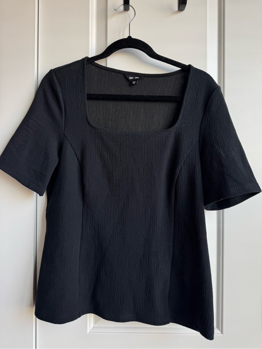 Saint + Sofia Black Organic Cotton Square Neck Top Size 12